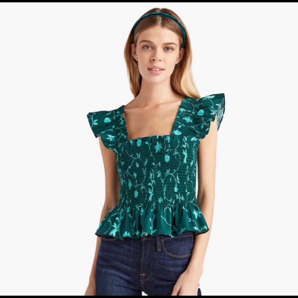 NWT Hill House The Paz Top in Emerald Botanical